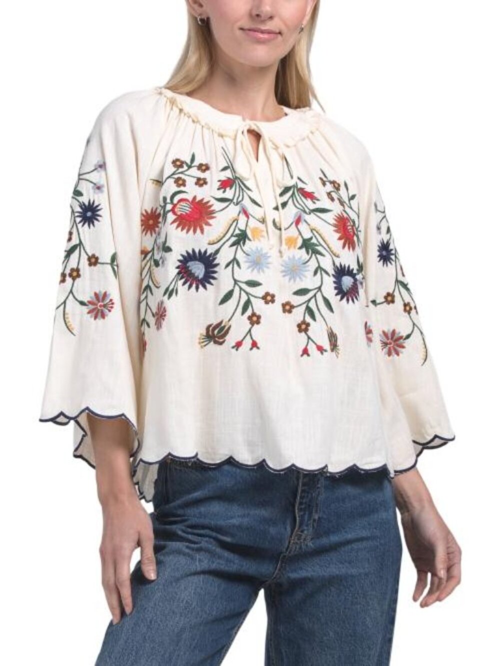 SOLITAIRE Linen Blend Embroidered Blouse